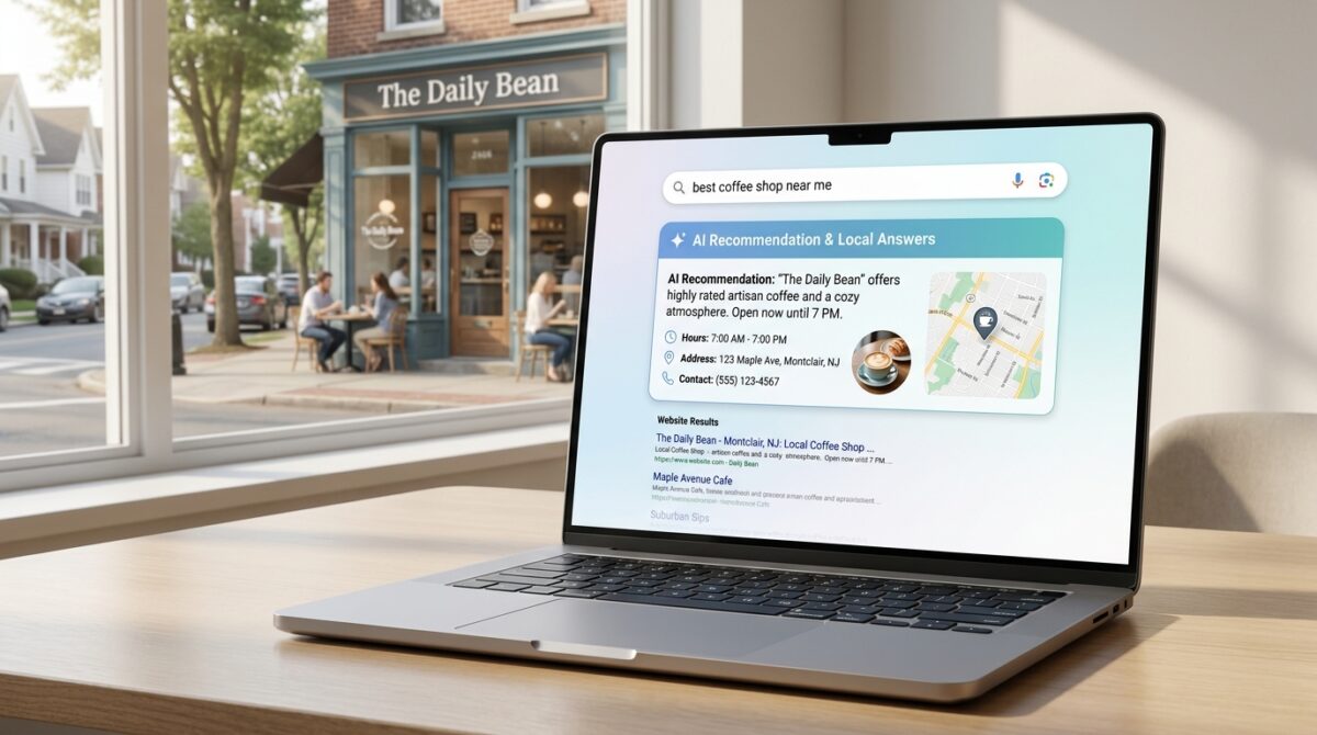 AI-powered local search displaying nearby business recommendations directly in search results